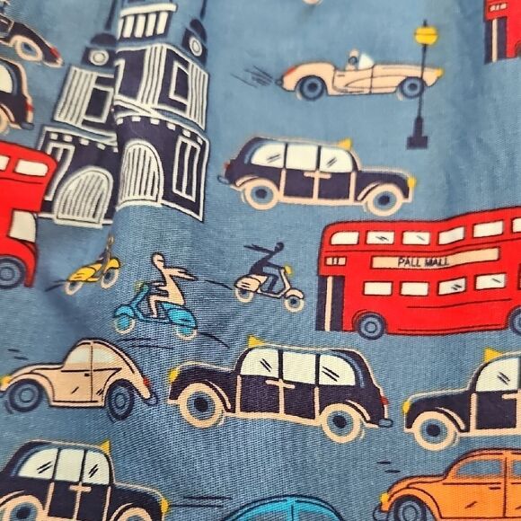 Novelty Blue Pleated Skater Skirt with British Cityscape Print - Picture 12 of 16